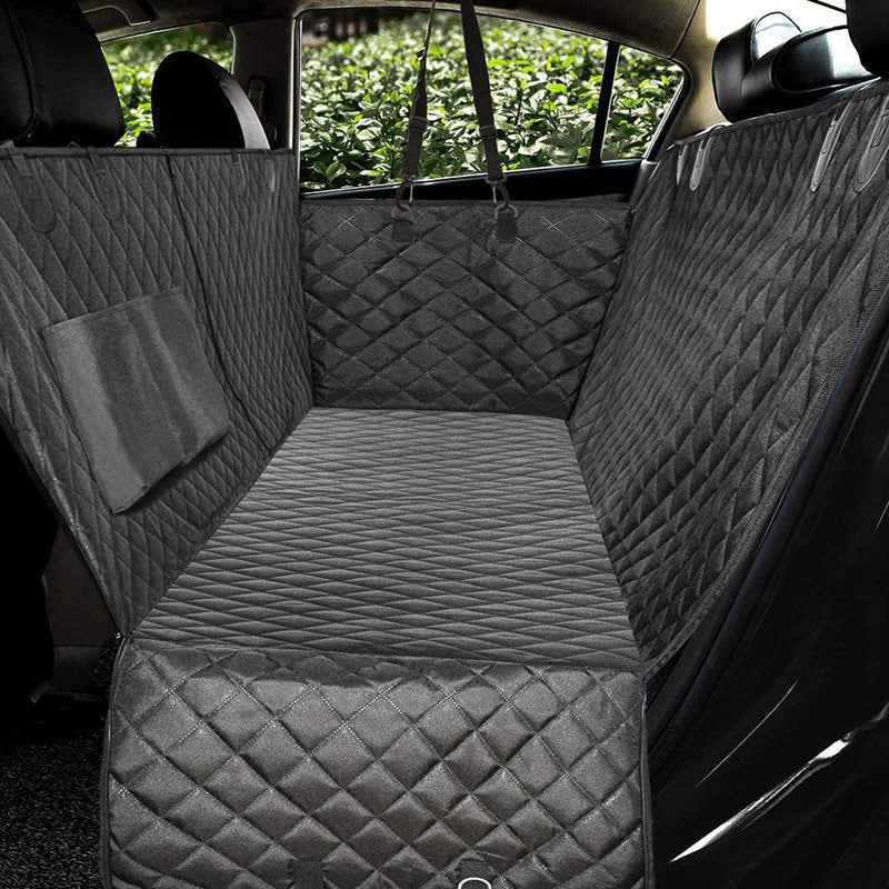 Dog car seat hammock cover with mesh window and pockets for rear seat protection