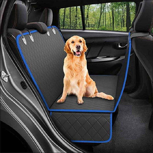 Dog car seat hammock cover with mesh window and pockets for rear seat protection