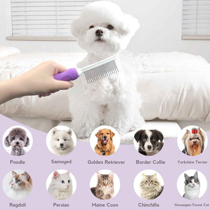 Detangling Pet Comb For Dog  Cat Grooming Comb With Long Short Stainless Steel Teeth Safely Remove Knots Tangles For Healthy Shiny Coat Gentle Effective Detangling Tool For Pet Hair - Whiskerwise