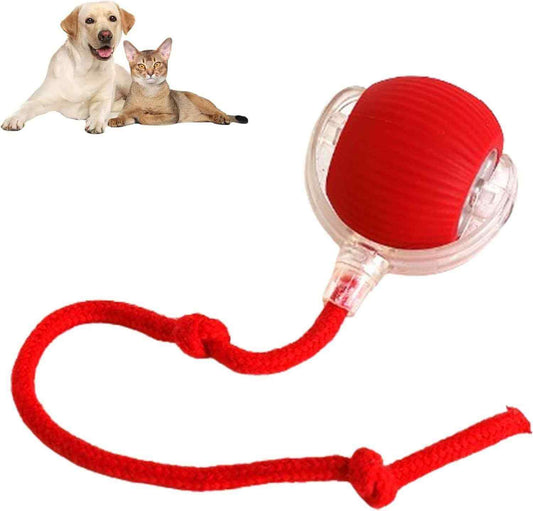Smart Rolling Pet Ball – red interactive toy for dogs and cats, promoting active play and engagement.