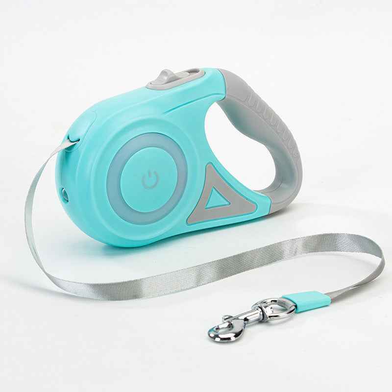 Retractable Dog Leash With Collar in hand, featuring LED spotlight and automatic traction rope for pet safety. - Whiskerwise
