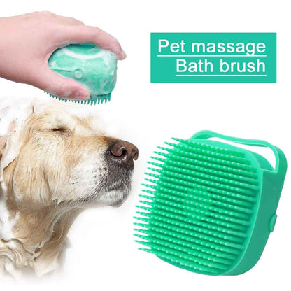 Pet Grooming Massager Brush being filled with pet shampoo for optimal grooming. - Whiskerwise