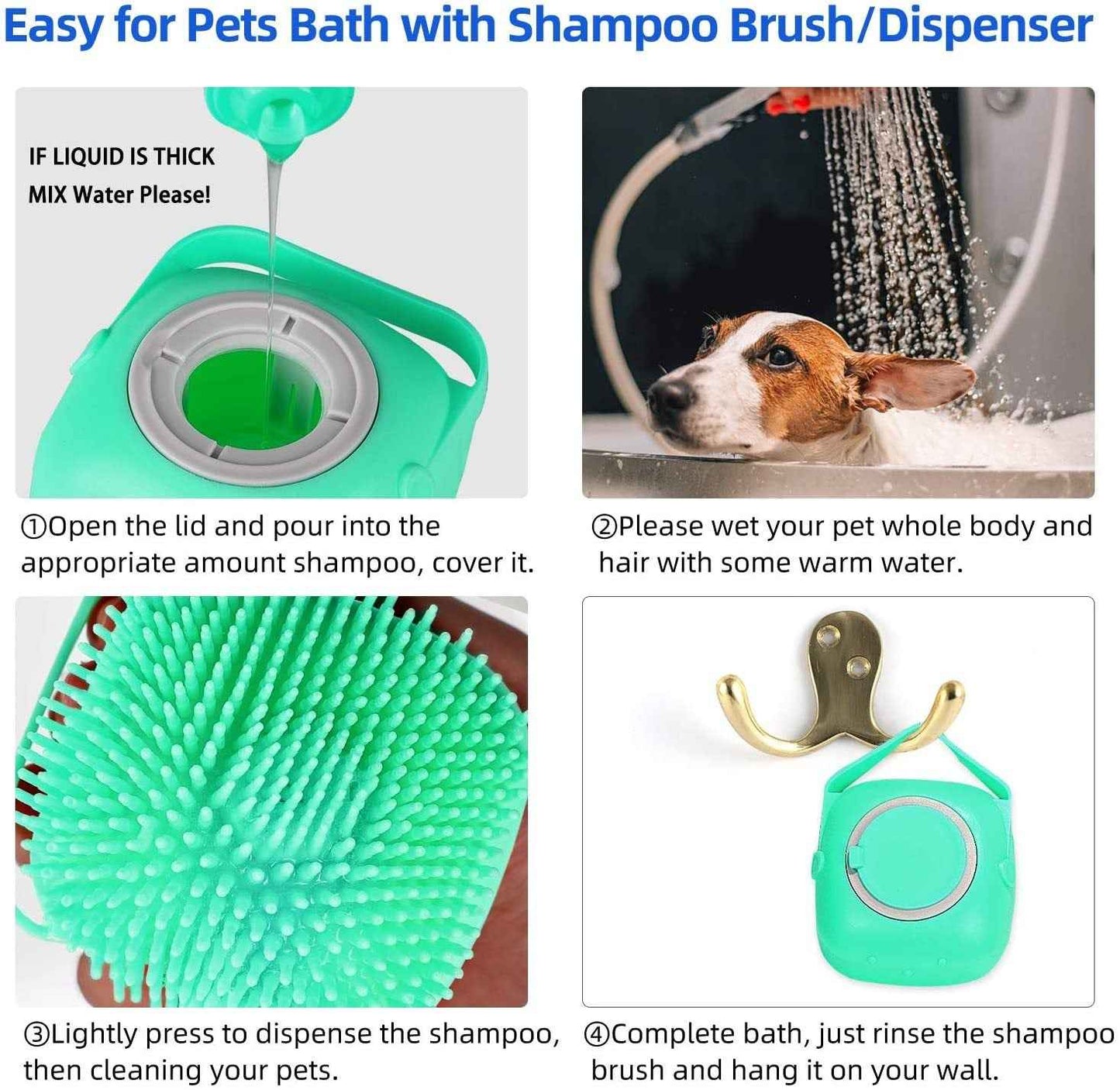 Pet Grooming Massager Brush being filled with pet shampoo for optimal grooming. - Whiskerwise