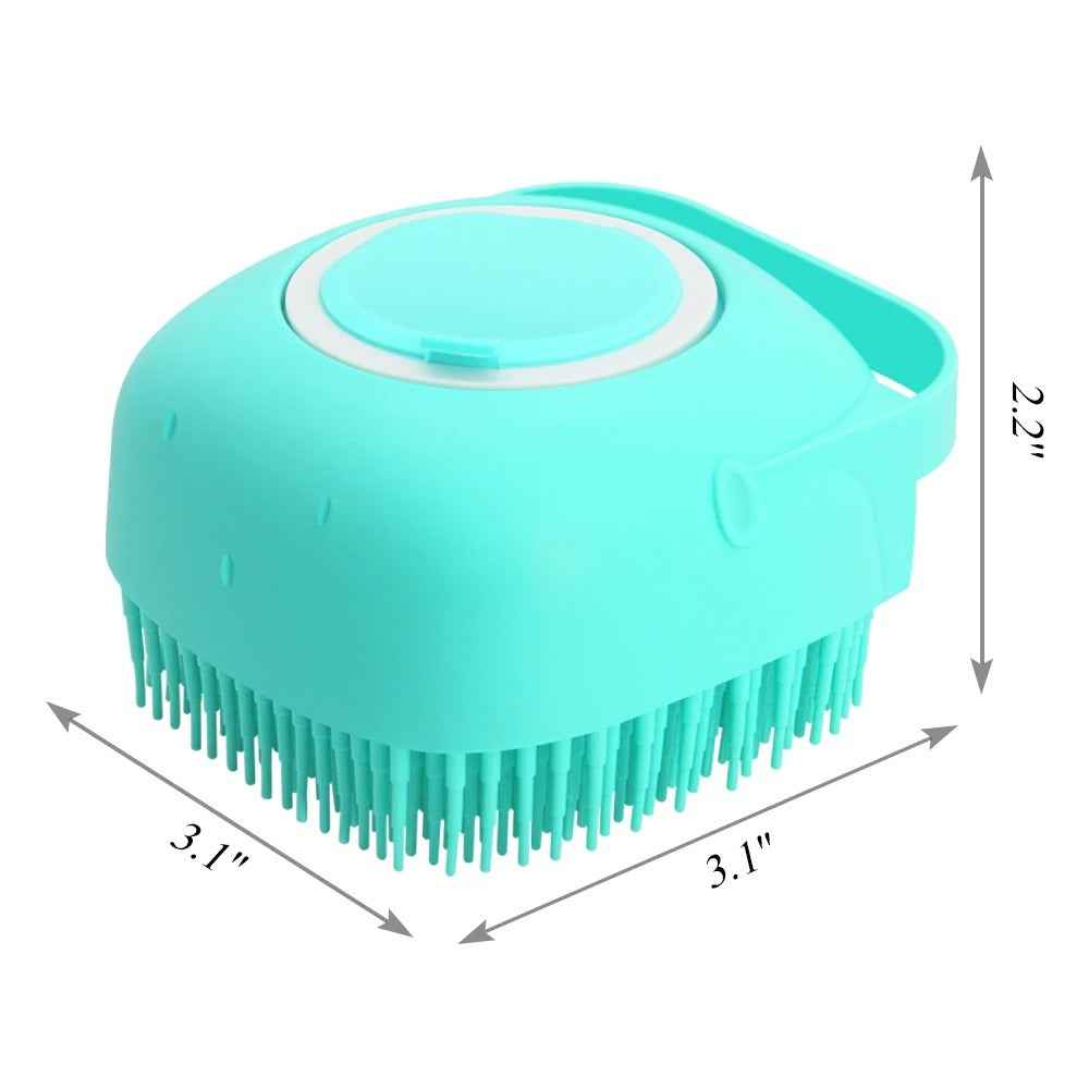 Pet Grooming Massager Brush being filled with pet shampoo for optimal grooming. - Whiskerwise