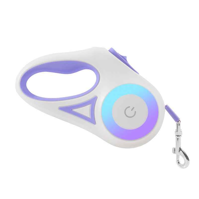 Retractable Dog Leash With Collar in hand, featuring LED spotlight and automatic traction rope for pet safety. - Whiskerwise