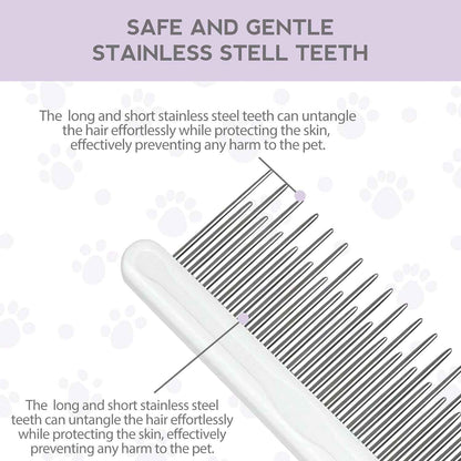 Detangling Pet Comb For Dog  Cat Grooming Comb With Long Short Stainless Steel Teeth Safely Remove Knots Tangles For Healthy Shiny Coat Gentle Effective Detangling Tool For Pet Hair - Whiskerwise