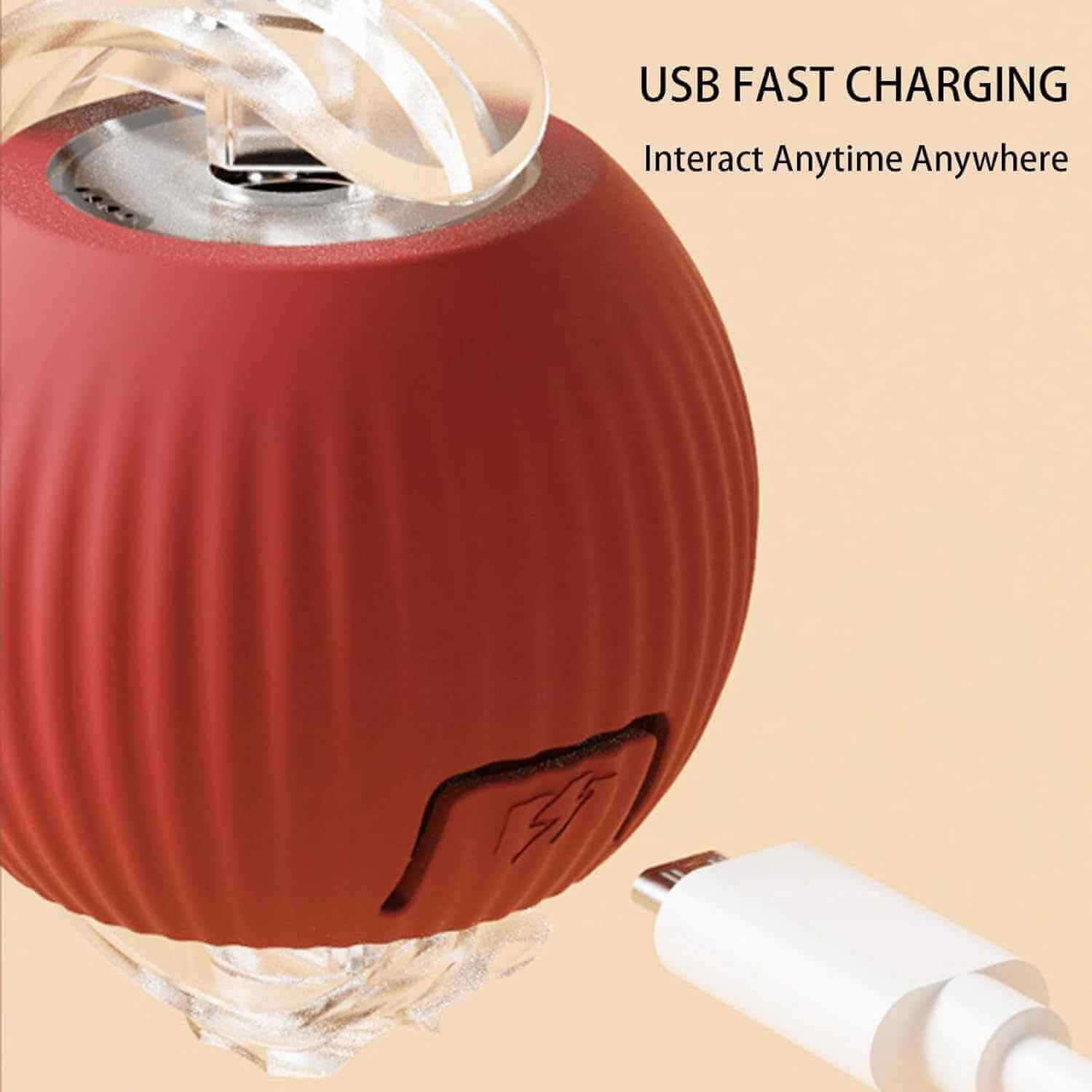 Smart Rolling Pet Ball – red interactive toy for dogs and cats, promoting active play and engagement.