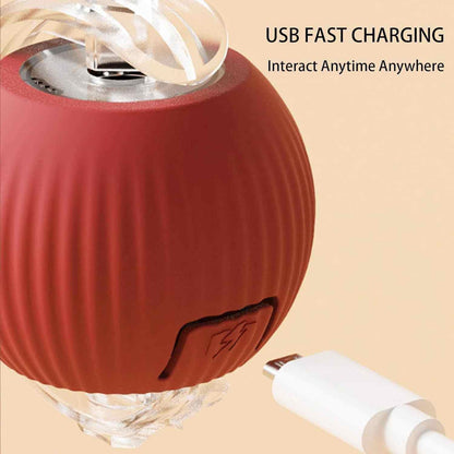 Smart Rolling Pet Ball – red interactive toy for dogs and cats, promoting active play and engagement.