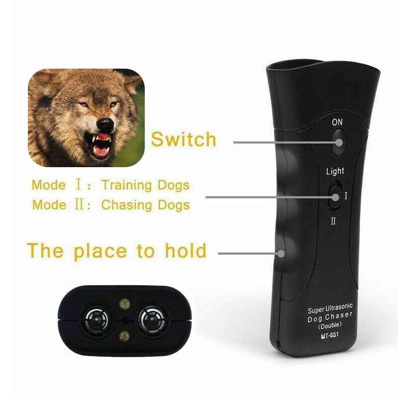 3-in-1 Anti Barking Dog Training Device Ultrasonic Dog Training Repeller  LED Flashlight - Whiskerwise