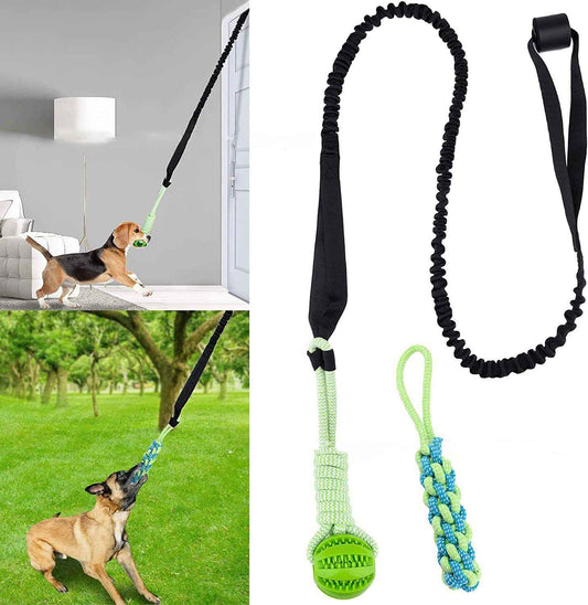 Dog rope chew toy for tug of war, featuring a stretchy design and durable ball, perfect for interactive play- Whiskerwise