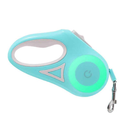Retractable Dog Leash With Collar in hand, featuring LED spotlight and automatic traction rope for pet safety. - Whiskerwise