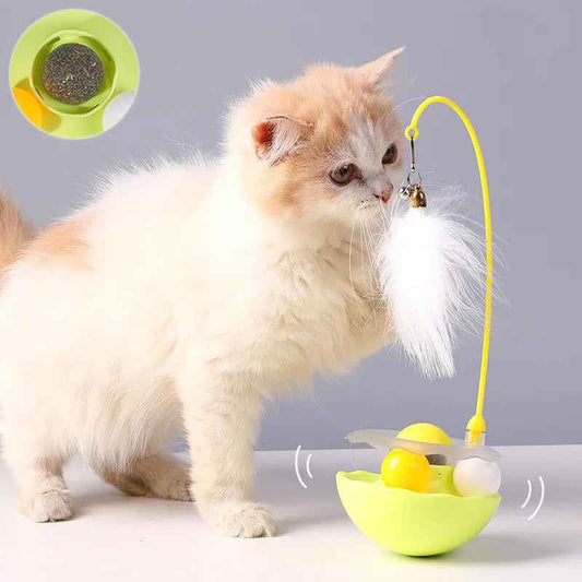 Cat Interactive Toy with feather wand stimulating a playful cat