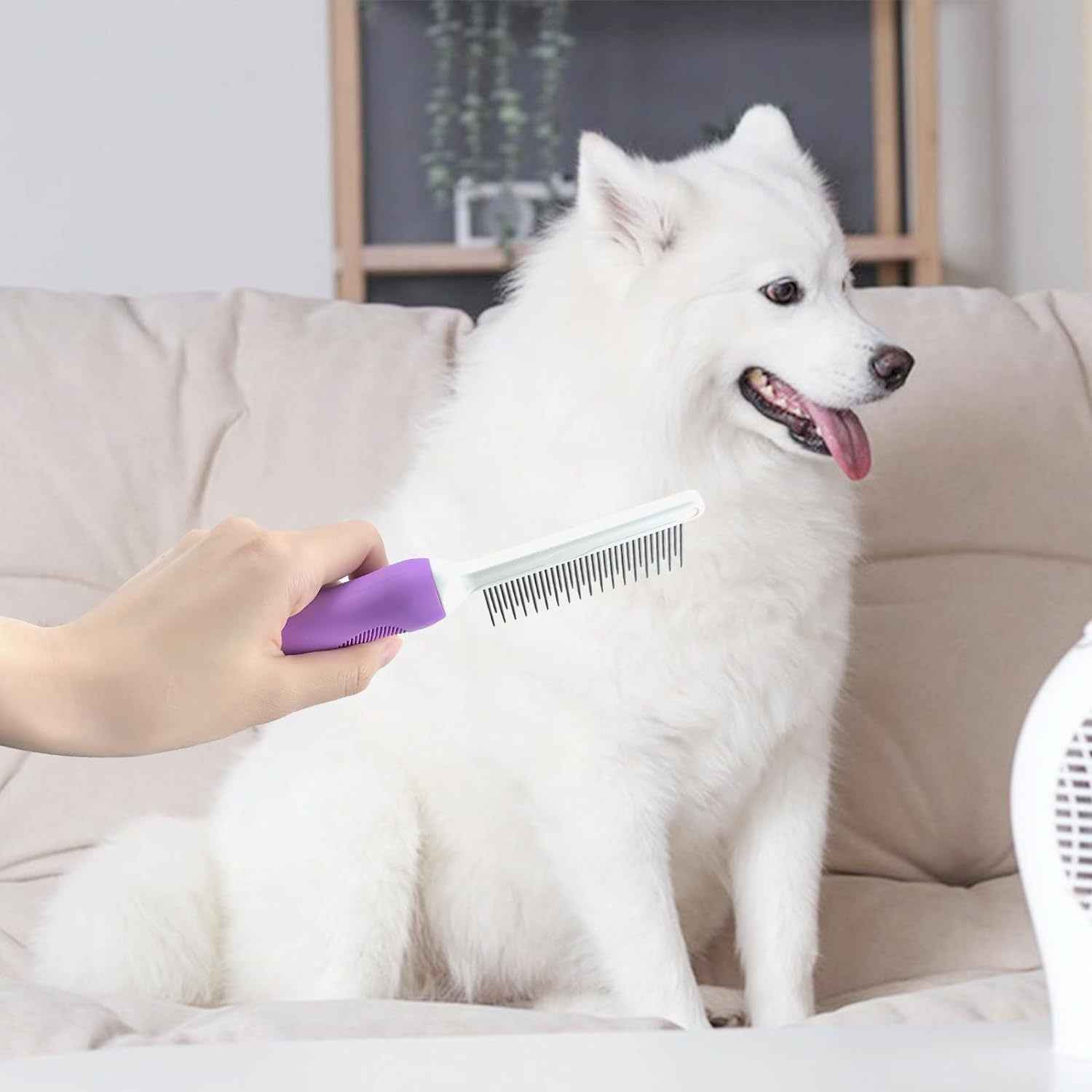Detangling Pet Comb For Dog  Cat Grooming Comb With Long Short Stainless Steel Teeth Safely Remove Knots Tangles For Healthy Shiny Coat Gentle Effective Detangling Tool For Pet Hair - Whiskerwise