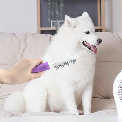 Detangling Pet Comb For Dog  Cat Grooming Comb With Long Short Stainless Steel Teeth Safely Remove Knots Tangles For Healthy Shiny Coat Gentle Effective Detangling Tool For Pet Hair - Whiskerwise