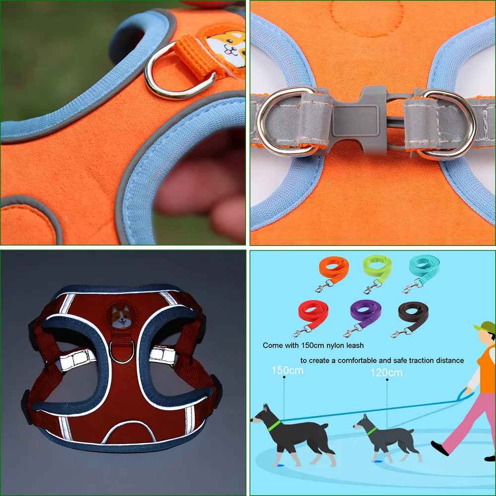 New Dog Leash And Harness Set Pet Dog Harness And Leash Set Adjustable Puppy Cat Harness Vest Reflective Walking No Pull Lead Leash For Small Dogs Chihuahua - Whiskerwise