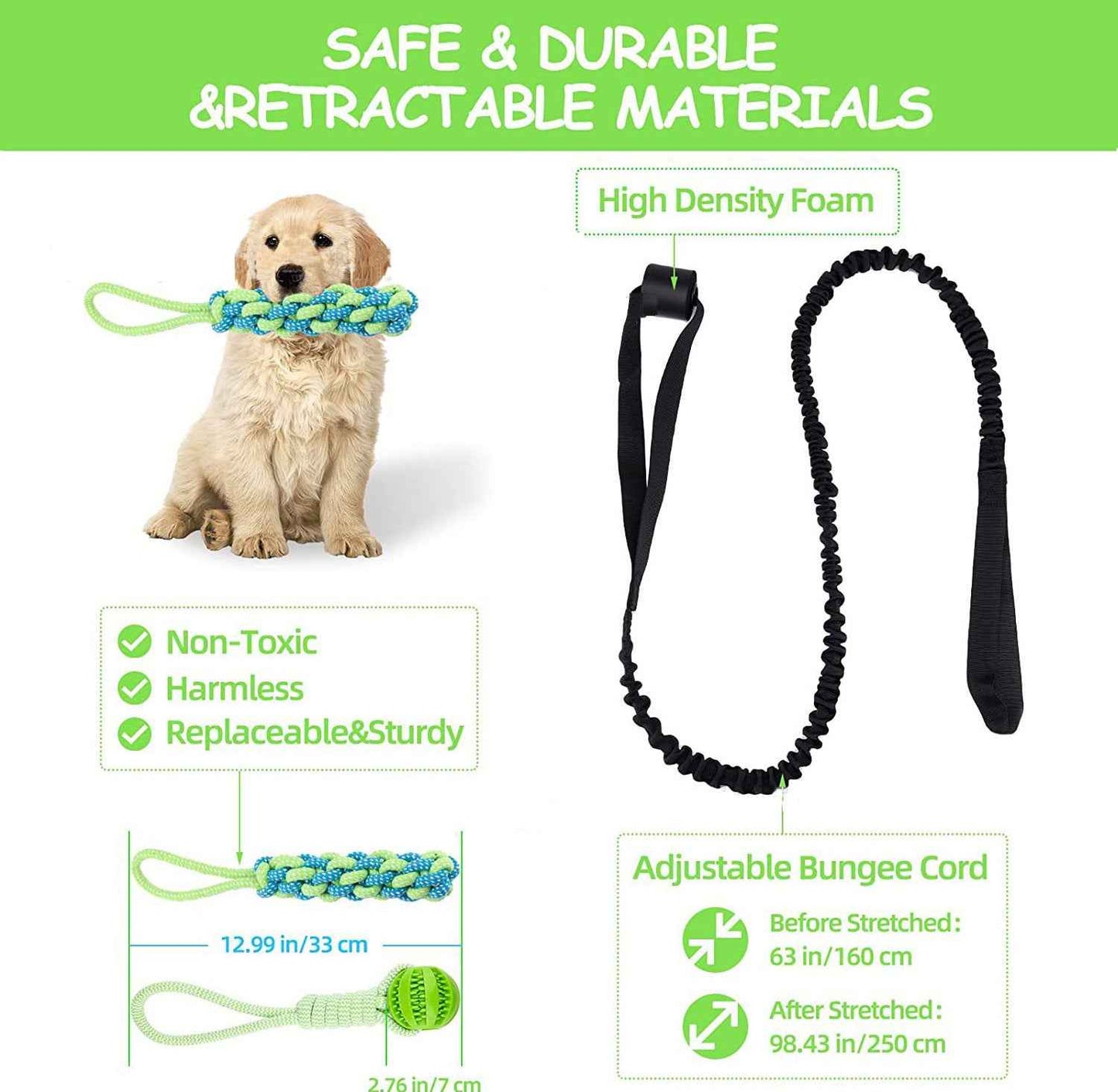 Dog rope chew toy for tug of war, featuring a stretchy design and durable ball, perfect for interactive play- Whiskerwise