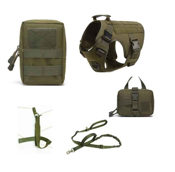 Dog Harness – K9 Tactical Training Vest & Leash Set including adjustable harness, bungee leash, and tactical pouch. - Whiskerwise