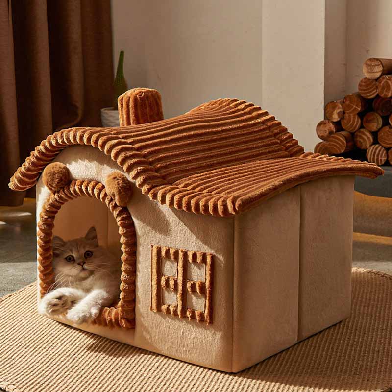 Enclosed cat tent bed soft cozy indoor cat house for small and large cats