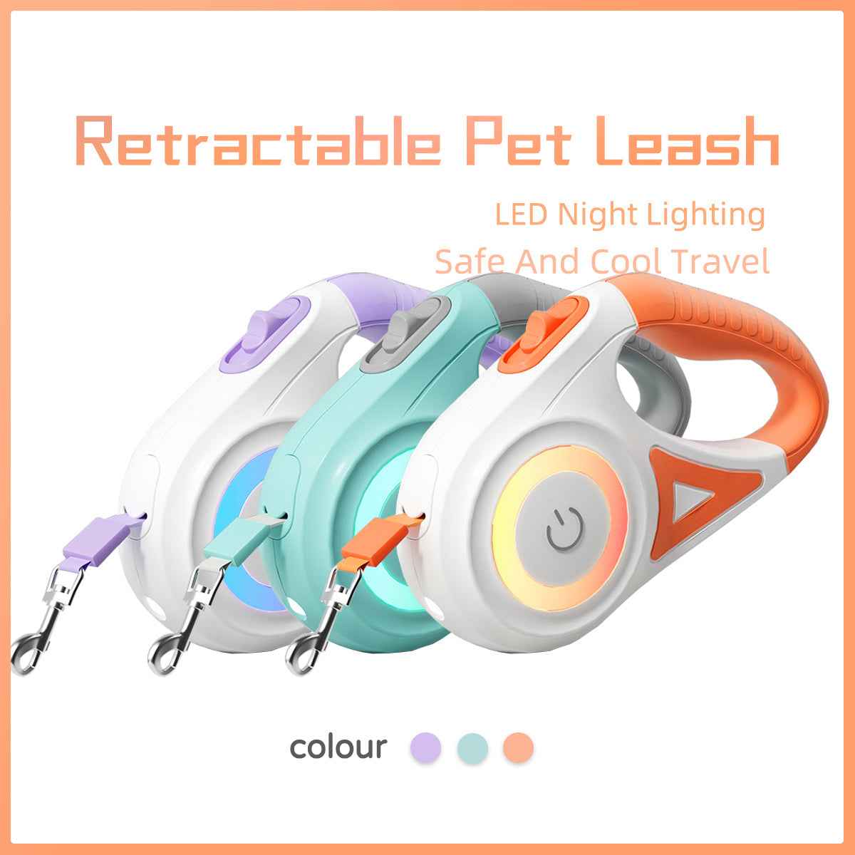 Retractable Dog Leash With Collar in hand, featuring LED spotlight and automatic traction rope for pet safety. - Whiskerwise