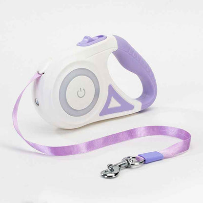 Retractable Dog Leash With Collar in hand, featuring LED spotlight and automatic traction rope for pet safety. - Whiskerwise