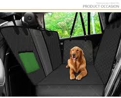 Dog car seat hammock cover with mesh window and pockets for rear seat protection