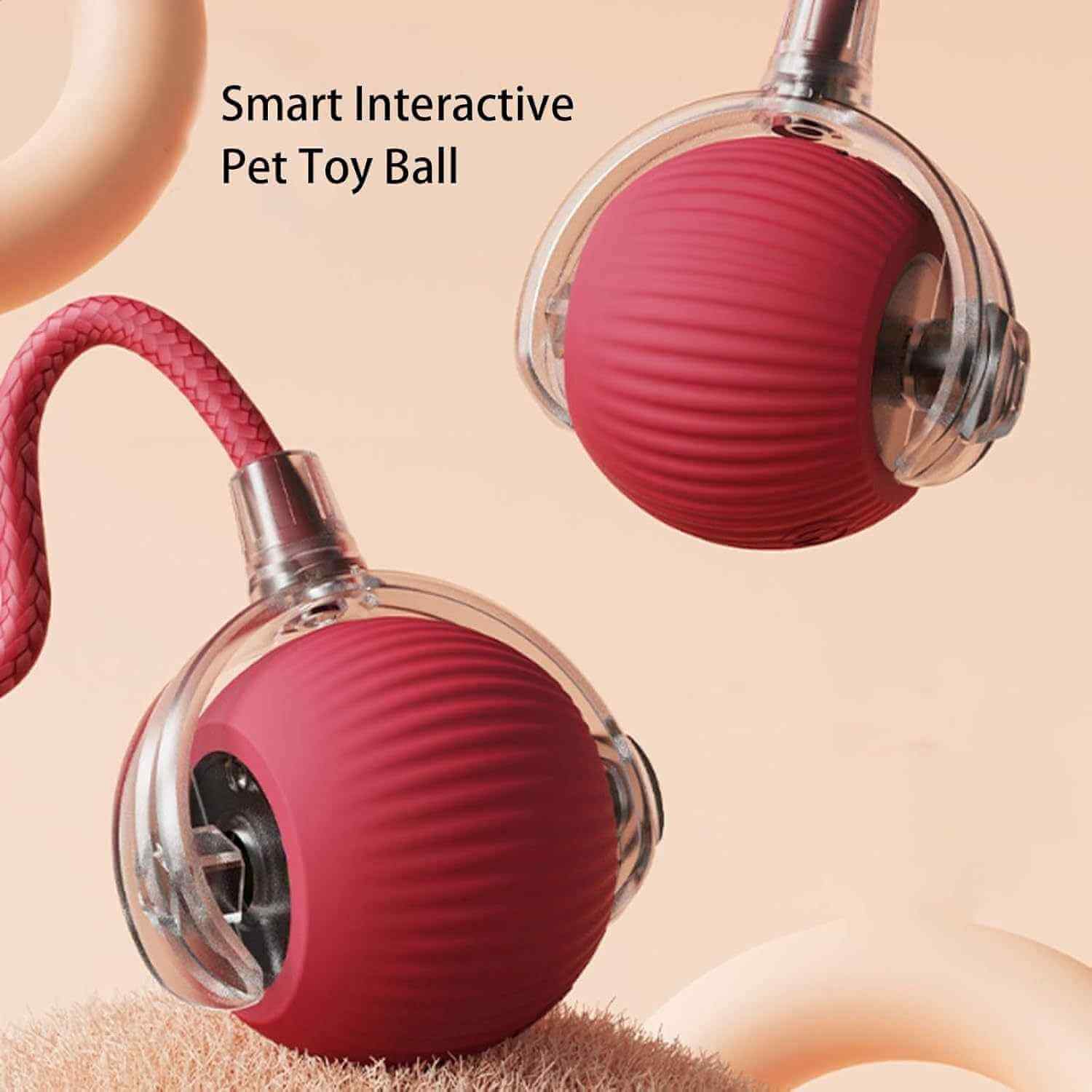 Smart Rolling Pet Ball – red interactive toy for dogs and cats, promoting active play and engagement.