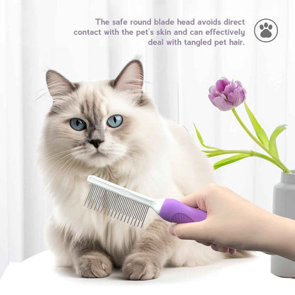 Detangling Pet Comb For Dog  Cat Grooming Comb With Long Short Stainless Steel Teeth Safely Remove Knots Tangles For Healthy Shiny Coat Gentle Effective Detangling Tool For Pet Hair - Whiskerwise