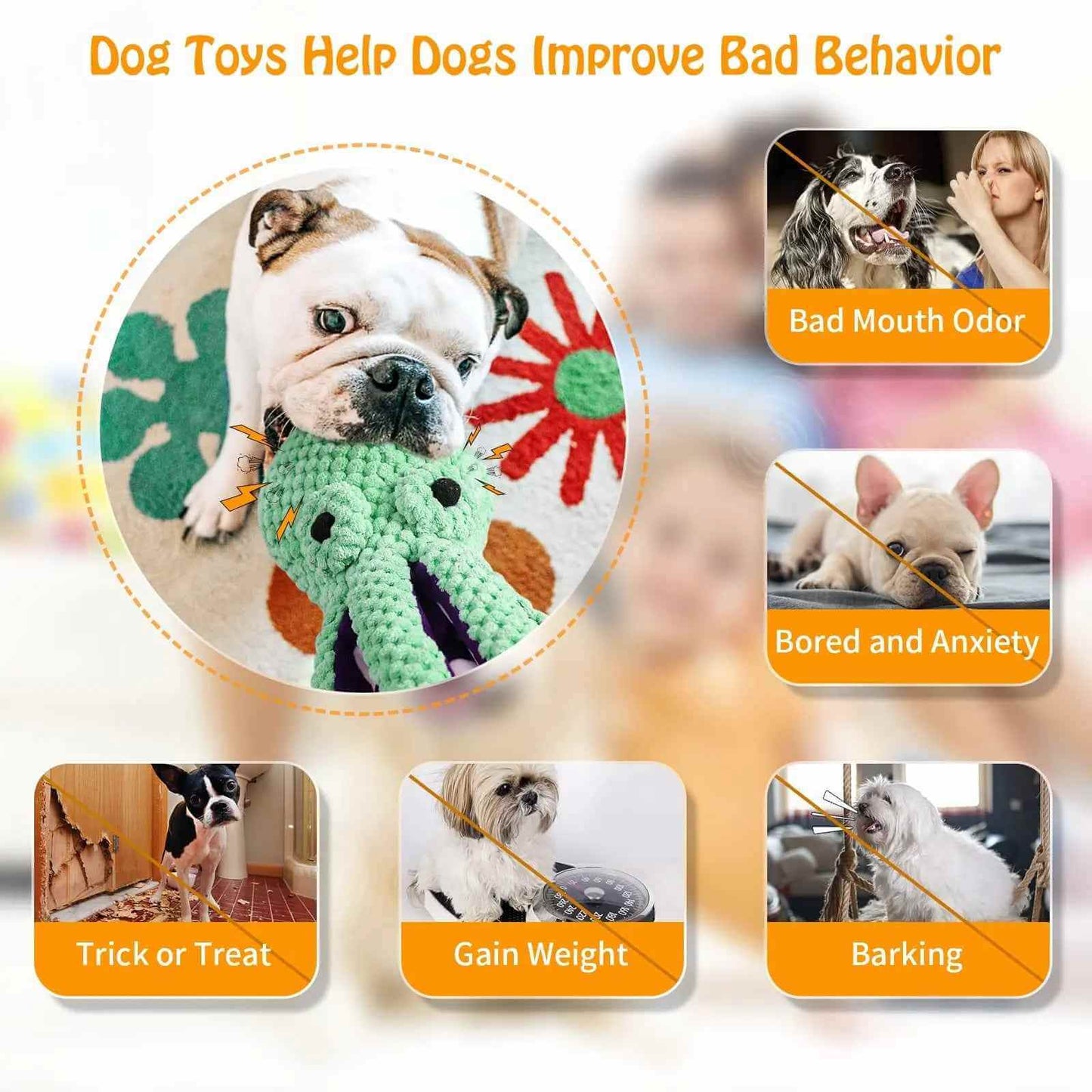 Interactive Pet Plush Toy – Bite-Resistant Octopus helps improve bad behavior in dogs.