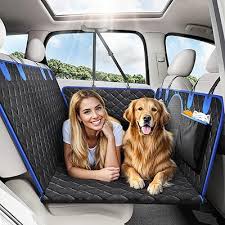Dog car seat hammock cover with mesh window and pockets for rear seat protection